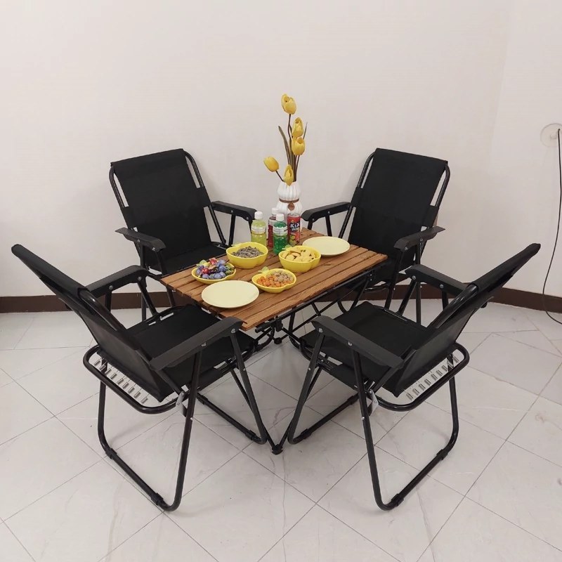 ست میز و صندلی تاشو چهار نفره چوبی و پارچه ای